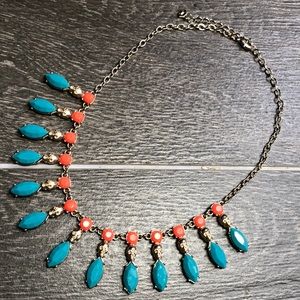 Skull Orange & Teal Statement Bib Necklace